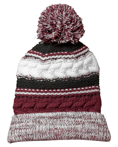 Sport-Tek STC21  Pom  Team Beanie Maroon/Blk/Wht at bigntallapparel