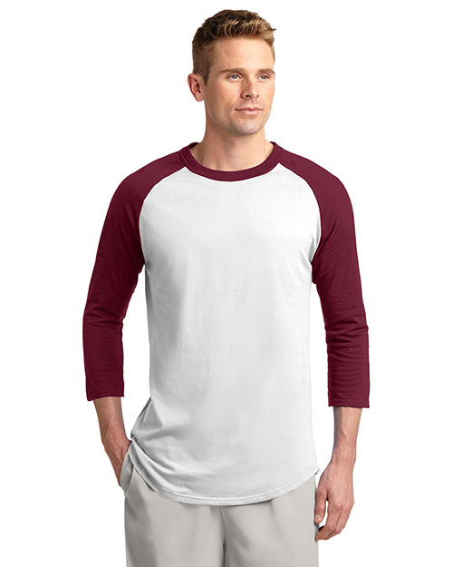 Sport-Tek T200 Men Colorblock Raglan Jersey White/Cardinal at bigntallapparel