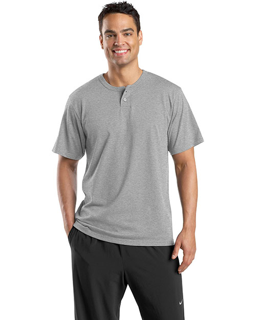 Sport-Tek T210 Men Short Sleeve Henley Heather Grey at bigntallapparel
