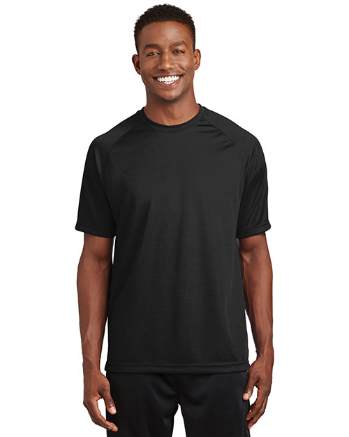 Sport-Tek T473 Men Raglan Sleeve T Shirt With Wicking And Antimicrobial Treatments Black at bigntallapparel