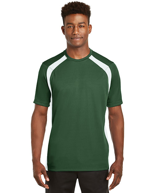 Sport-Tek T478 Men Dry Zone Colorblock Crew Forest Green/White at bigntallapparel