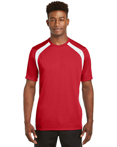 Sport-Tek T478 Men Dry Zone Colorblock Crew True Red/White at bigntallapparel