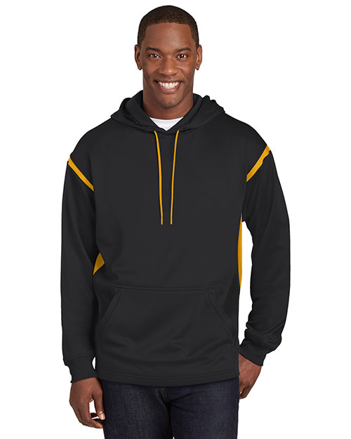 Sport-Tek TST246 Men Tall Tech Fleece Hooded Sweatshirt Black/Gold at bigntallapparel