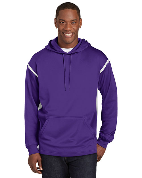 Sport-Tek TST246 Men Tall Tech Fleece Hooded Sweatshirt Purple/White at bigntallapparel