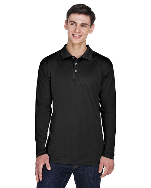 Ultraclub 8405LS Men Long Sleeve Performance Polo Black at bigntallapparel