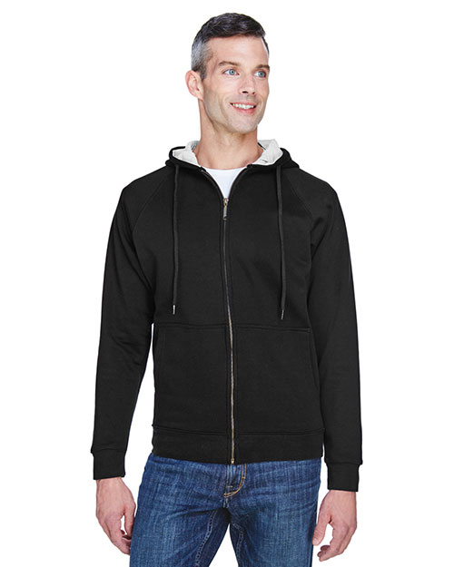 Ultraclub 8463 Men Thermal Full Zip Sweatshirt Black/ Heather Grey Hood at bigntallapparel