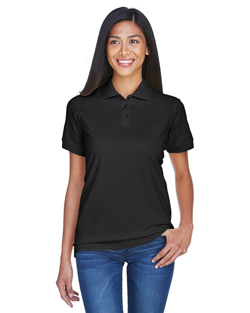 Ultraclub 8530 Women Classic Pique Polo Black at bigntallapparel