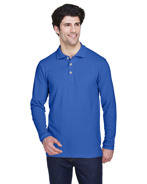 Ultraclub 8532 Men Long Sleeve Pique Polo Royal at bigntallapparel