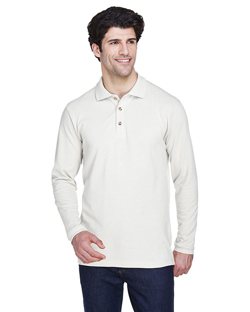 Ultraclub 8532 Men Long Sleeve Pique Polo White at bigntallapparel