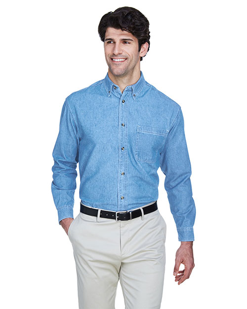 Ultraclub 8960 Men Longsleeve Cypress Denim With Pocket Light Blue at bigntallapparel