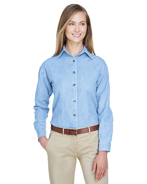 Ultraclub 8966 Women Longsleeve Cypress Denim Light Blue at bigntallapparel