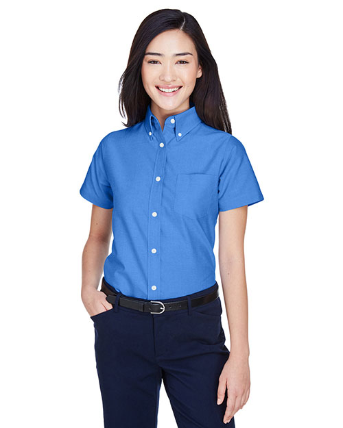 Ultraclub 8973 Women Classic Wrinklefree Shortsleeve Oxford French Blue at bigntallapparel