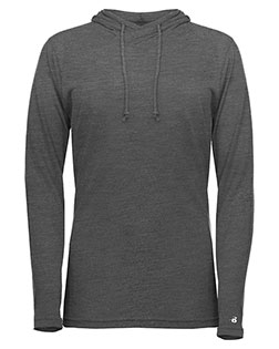 Badger 4965 Women's Tri-Blend Surplice Long Sleeve Hooded T-Shirt In Big & Tall Sizes