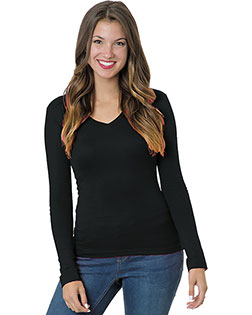 Bayside 3415 Women's USA-Made Long Sleeve Deep V-Neck In Big & Tall Sizes