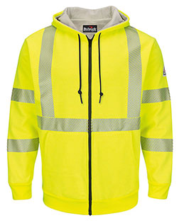 Bulwark SMZ4HV Hi-Visibility Zip-Front Hooded Fleece Sweatshirt with Waffle Lining