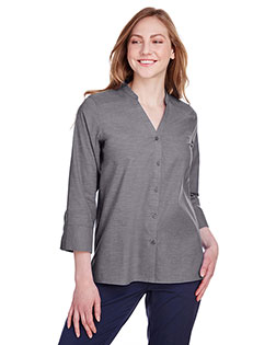 Devon & Jones DG562W Ladies' Crown Collection® Stretch Pinpoint Chambray Three-Quarter Sleeve Blouse