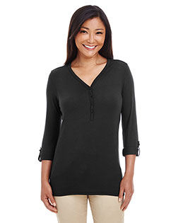 Devon & Jones DP186W Ladies' Perfect Fit™ Y-Placket Convertible Sleeve Knit Top at BignTallApparel