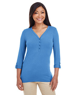 Devon & Jones DP186W Ladies' Perfect Fit™ Y-Placket Convertible Sleeve Knit Top In Big & Tall Sizes