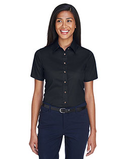 Harriton M500SW Women Short-Sleeve Twill Shirt With Stain-Release