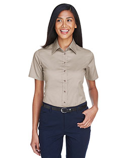 Harriton M500SW Women Short-Sleeve Twill Shirt With Stain-Release