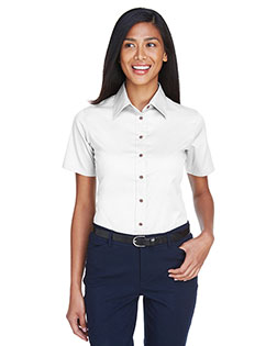 Harriton M500SW Women Short-Sleeve Twill Shirt With Stain-Release