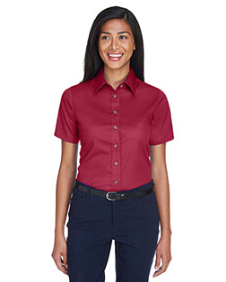 Harriton M500SW Women Short-Sleeve Twill Shirt With Stain-Release
