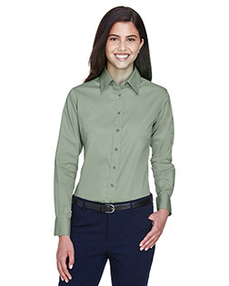 Harriton M500W Women Long-Sleeve Twill Shirt With Stain-Release