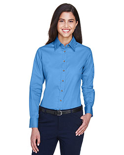 Harriton M500W Women Long-Sleeve Twill Shirt With Stain-Release