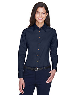 Harriton M500W Women Long-Sleeve Twill Shirt With Stain-Release at BigNTallApparel