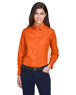 Harriton M500W Women Long-Sleeve Twill Shirt With Stain-Release In Big & Tall Sizes