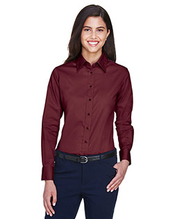 Harriton M500W Women Long-Sleeve Twill Shirt With Stain-Release at BigNTallApparel