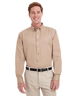 Harriton M581 Men's Foundation 100% Cotton Long-Sleeve Twill Shirt with Teflon™ at BigNTallApparel