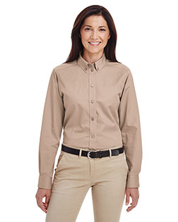 Harriton M581W Ladies' Foundation 100% Cotton Long-Sleeve Twill Shirt with Teflon™