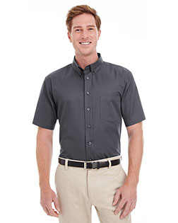 Harriton M582 Men's Foundation 100% Cotton Short-Sleeve Twill Shirt with Teflon™ at BigNTallApparel