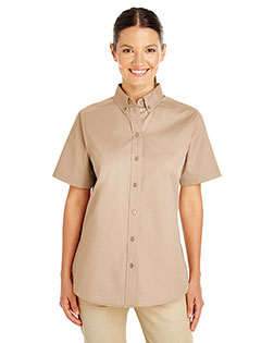 Harriton M582W  Ladies' Foundation Cotton Short-Sleeve Twill Shirt with Teflon™