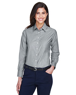 Harriton M600W Women Long-Sleeve Oxford With Stain-Release