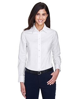 Harriton M600W Women Long-Sleeve Oxford With Stain-Release at bigntallapparel