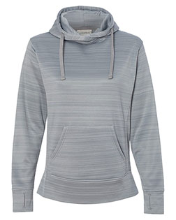 J America 8662  Women's Odyssey Striped Performance Fleece Lapover Hooded Sweatshirt