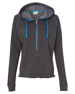 J America 8876  Women's Half-Zip Triblend Hooded Pullover Sweatshirt