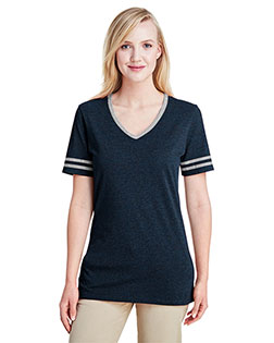 Jerzees 602WVR Ladies' TRI-BLEND Varsity V-Neck T-Shirt at BigNTallApparel