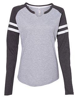 LAT 3534 Women's Fine Jersey Mash Up Long Sleeve T-Shirt