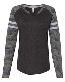 LAT 3534 Women's Fine Jersey Mash Up Long Sleeve T-Shirt