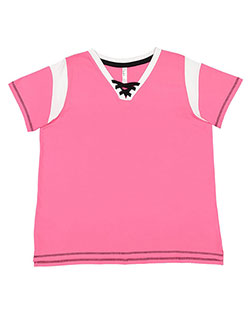 LAT 3833  Women's Curvy Lace Up Fine Jersey Tee