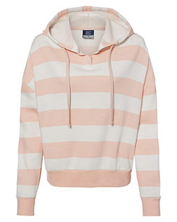 MV Sport W21721  Women's Striped Fleece Boxy Hooded Sweatshirt at BignTallApparel