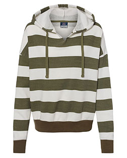 MV Sport W21721 Women's Striped Fleece Boxy Hooded Sweatshirt at BigNTallApparel