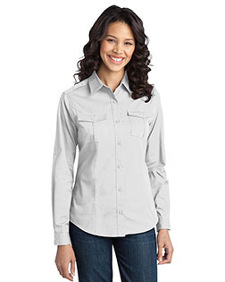 Port Authority L649 Women Stainresistant Roll Sleeve Twill Shirt In Big & Tall Sizes