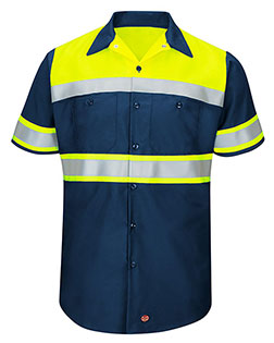 Red Kap SY80L  Hi-Visibility Colorblock Ripstop Short Sleeve Work Shirt - TALL