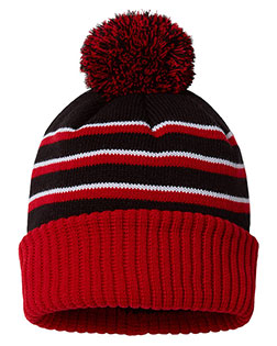 Richardson 134 Stripe Pom Cuffed Beanie at BigNTallApparel