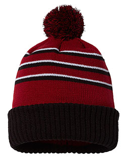 Richardson 134 Stripe Pom Cuffed Beanie at BigNTallApparel