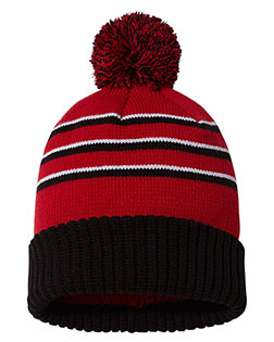 Richardson 134 Stripe Pom Cuffed Beanie at BigNTallApparel